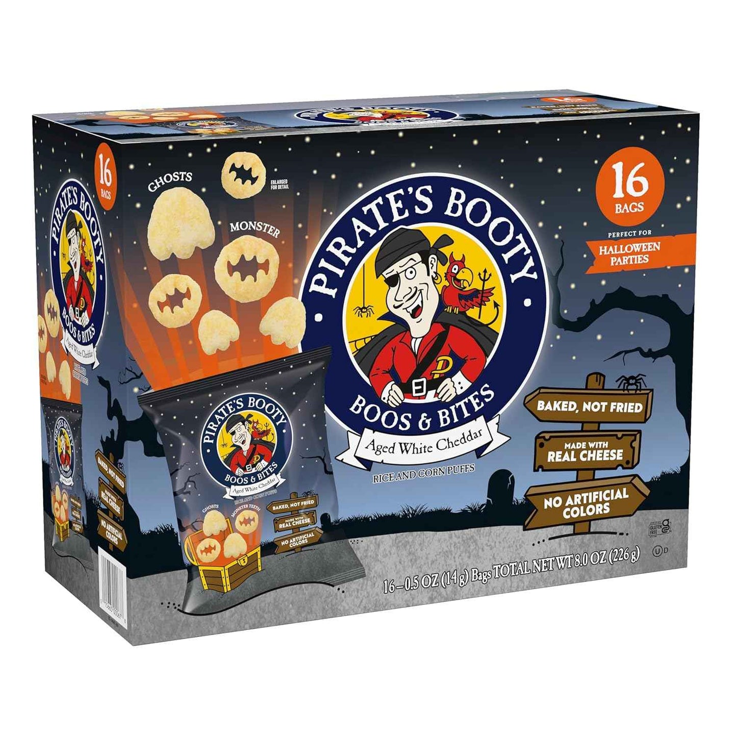 Pirate's Booty Boos & Bites Halloween Snack Bags – Themed Party Favor Gift for Trick or Treat Events, 16 Count
