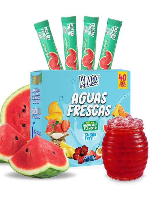 Klass Aguas Frescas Drink Mix Packets | Self-Care Beverage Ritual | Sugar-Free Stevia-Sweetened Horchata, Mango, Watermelon, Passionfruit & Pineapple (40 Stick Packs)