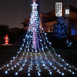 WBao Safe Outdoor Christmas Lights with UL588 Certification, Flameless 344 LED Waterfall Star Topper with Timer Auto Shutoff for Family Yard Decorating