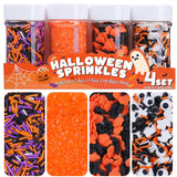 Halloween Dessert Table Centerpiece Sprinkles, 4-Bottle Set with Eyeballs, Pumpkins, and Orange Sugar