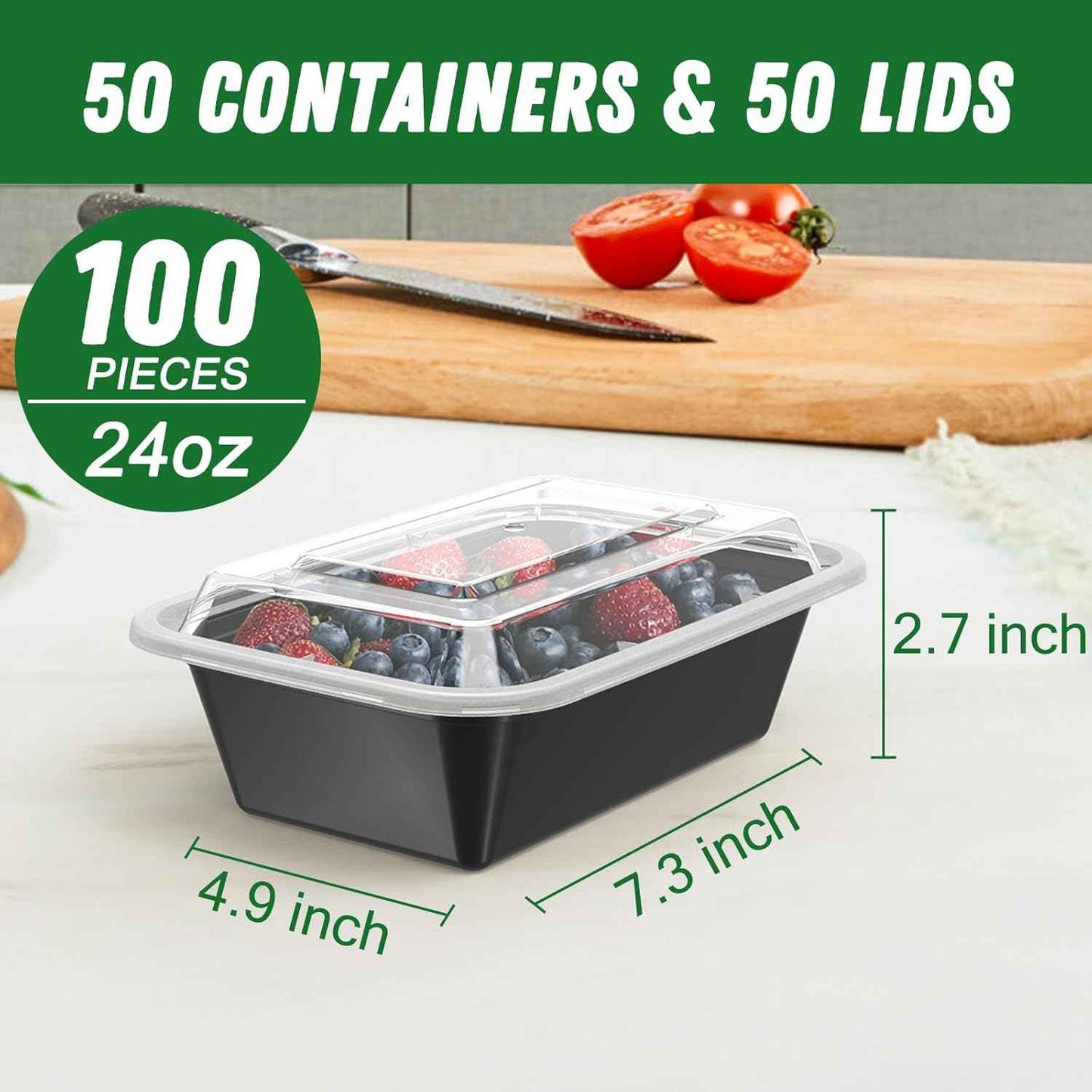 Dealusy 50 Pack 24 oz Plastic Meal Prep Bowls – Portable Food Storage for Picnics, Tailgates, and Outdoor Adventure Lunches