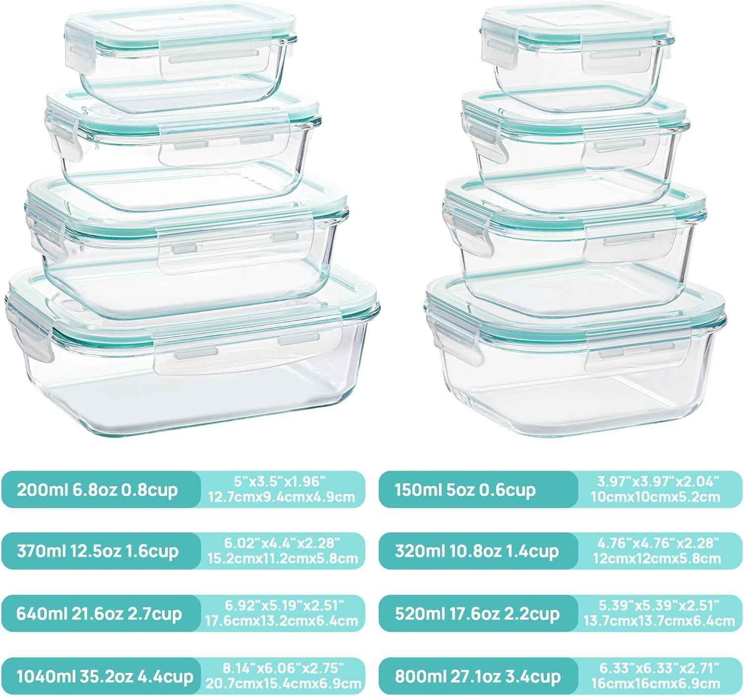Vtopmart 8 Pack Borosilicate Glass Food Storage Set with Leak Proof Lids – Whole Food Prep Containers for Wellness Routines