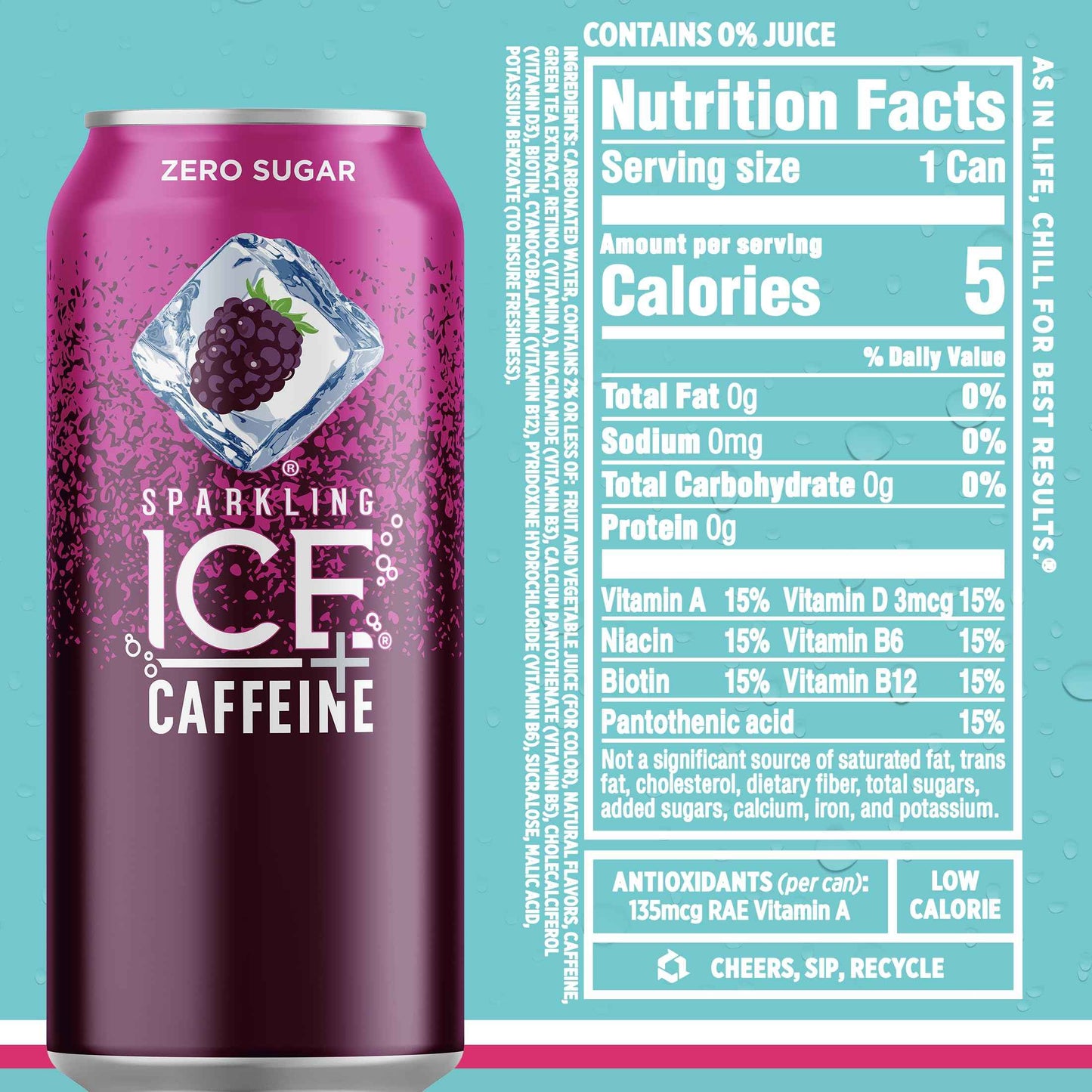 Sparkling Ice Caffeine Black Raspberry Sparkling Water for Study Sessions, Sparkling Focus Drink with B12 and Antioxidants