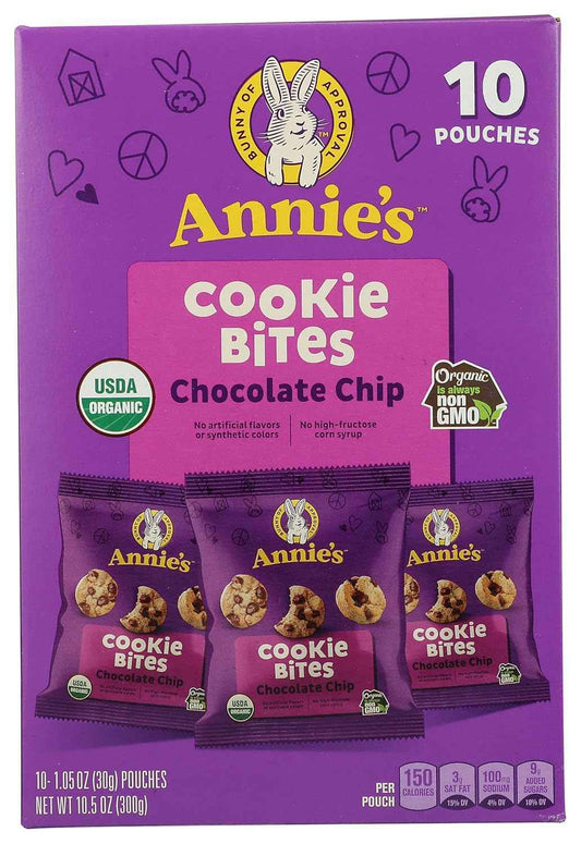 Annie's Organic Chocolate Chip Cookie Bites – Easter Basket Filler for Kids, 10 Snack Pouches