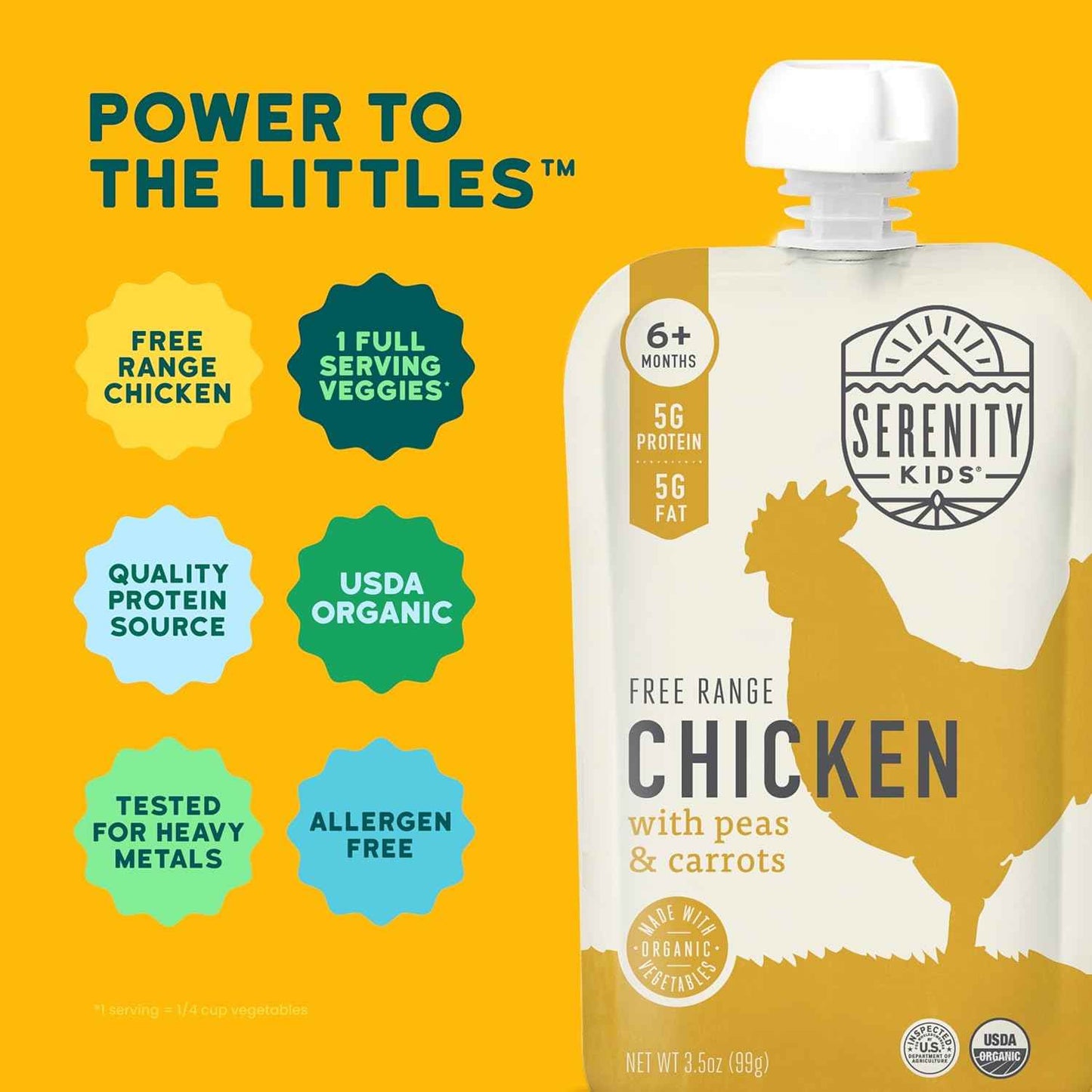 Serenity Kids Chicken & Veggie Baby Food Pouch for Daycare and Stroller Snacks