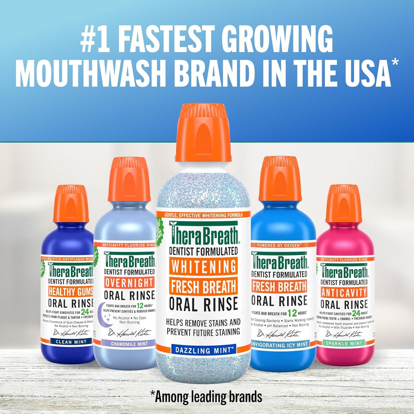 TheraBreath Whitening Mouthwash Dazzling Mint – Nightly Self-Care Rinse for Stain-Free Smiles, 1 Liter