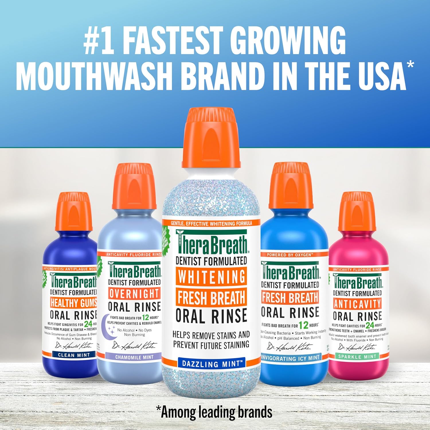 TheraBreath Whitening Mouthwash Dazzling Mint – Nightly Self-Care Rinse for Stain-Free Smiles, 1 Liter