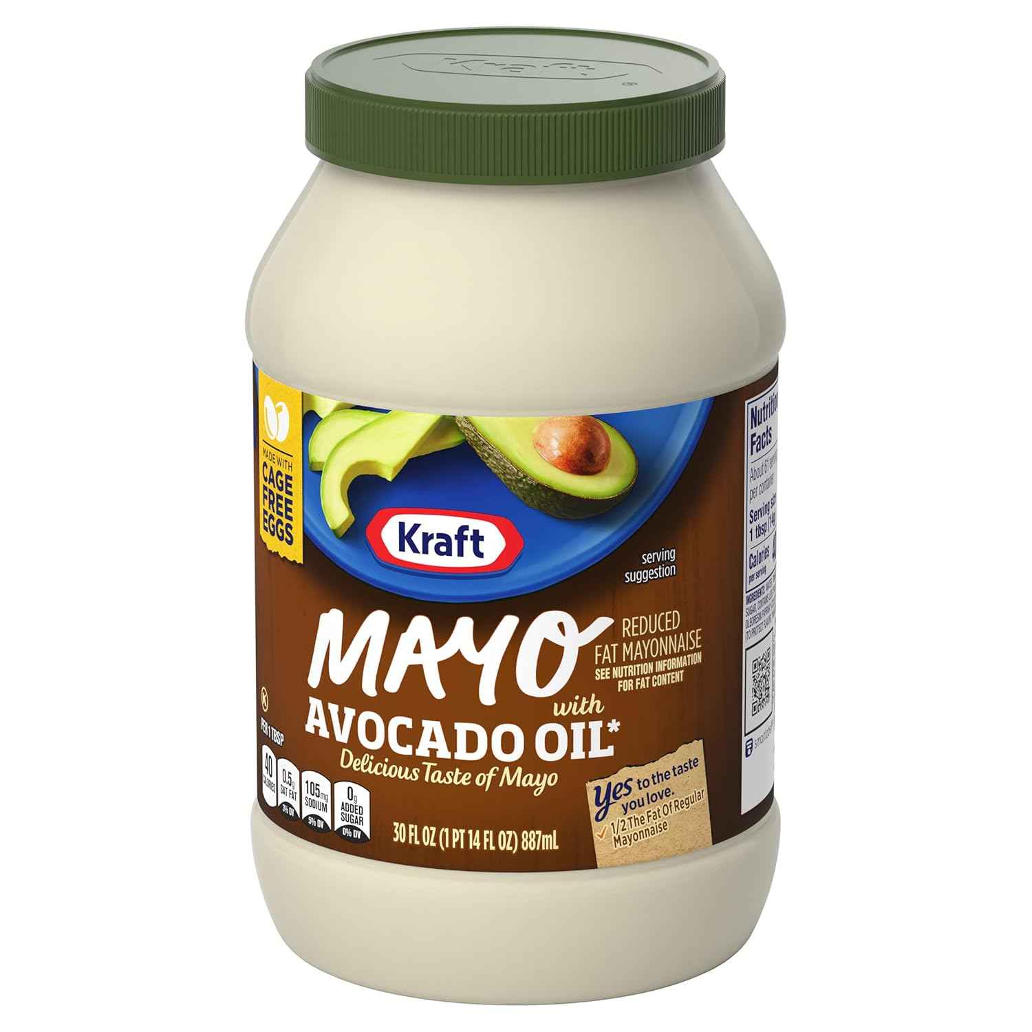 Kraft Avocado Oil Reduced Fat Mayo – Single-Jar Pantry Staple for Streamlined Home Cooking, Creamy Sandwich Spread