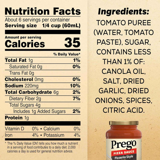 Prego Vegan Gluten-Free Pizza Sauce for Clean-Eating Meal Prep, 14 oz Vine-Ripened Jar