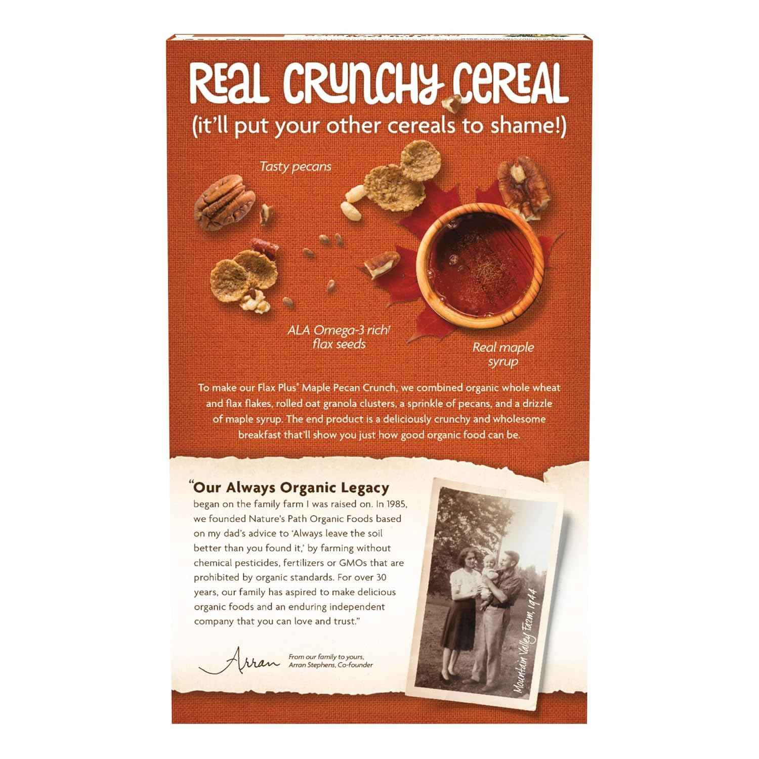 Nature's Path Organic Flax Plus Maple Pecan Crunch Cereal – Clean-Label Breakfast Bowl for Mindful Mornings