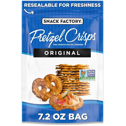 Snack Factory Pretzel Crisps – Gourmet Snack Gift Basket Staple for Charcuterie Board Hosts, 7.2 oz Resealable Bag