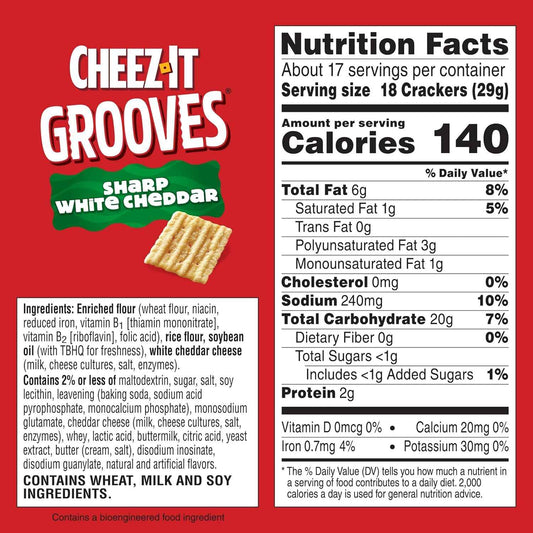 Cheez-It Grooves Crunchy Cheese Crackers – Travel-Friendly Sharp White Cheddar Snack for Rest Stops, Picnics, and Tailgates, 3.25oz 6-Pack