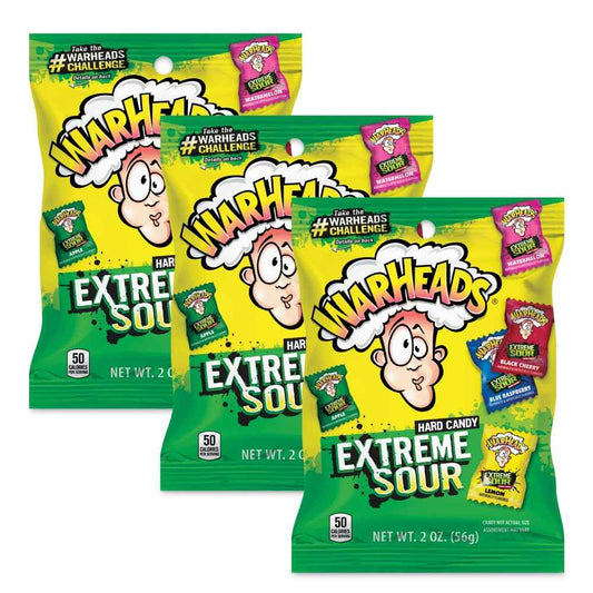 WARHEADS Sour Candy for Kids Party Favors - Assorted Fruit Flavors Birthday & Playdate Treat - 3 Pack