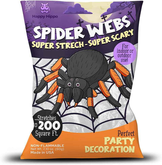 Happy Hippo Spider Web Halloween Decoration – Single-Color White Webbing for an Uncluttered, Intentional Spooky Look