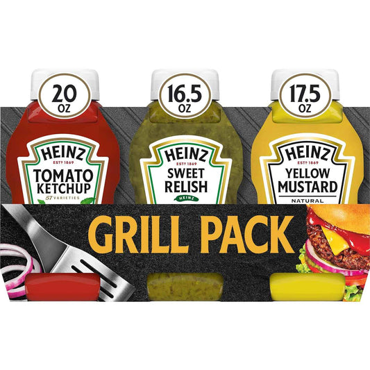 Heinz Tomato Ketchup, Sweet Relish & Yellow Mustard Grill Pack – Portable Condiment Trio for Camping and Picnics