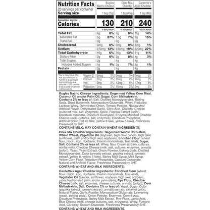 General Mills Cheesy Snack Variety Pack – Kids Lunchbox Snack Box with Cheddar Chex Mix, Nacho Bugles, and Gardetto's Single-Serve Bags