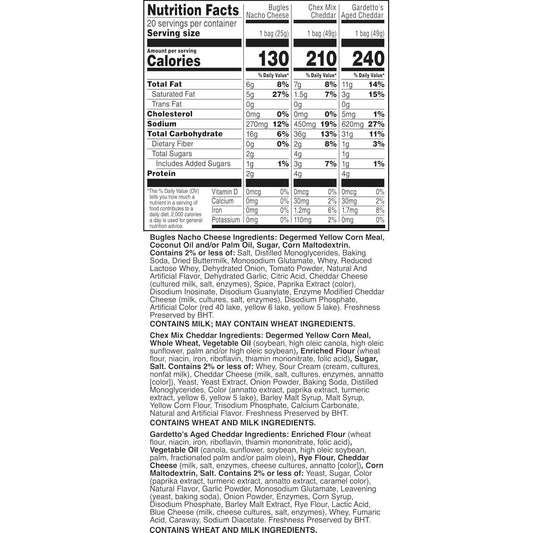 General Mills Cheesy Snack Variety Pack – Kids Lunchbox Snack Box with Cheddar Chex Mix, Nacho Bugles, and Gardetto's Single-Serve Bags