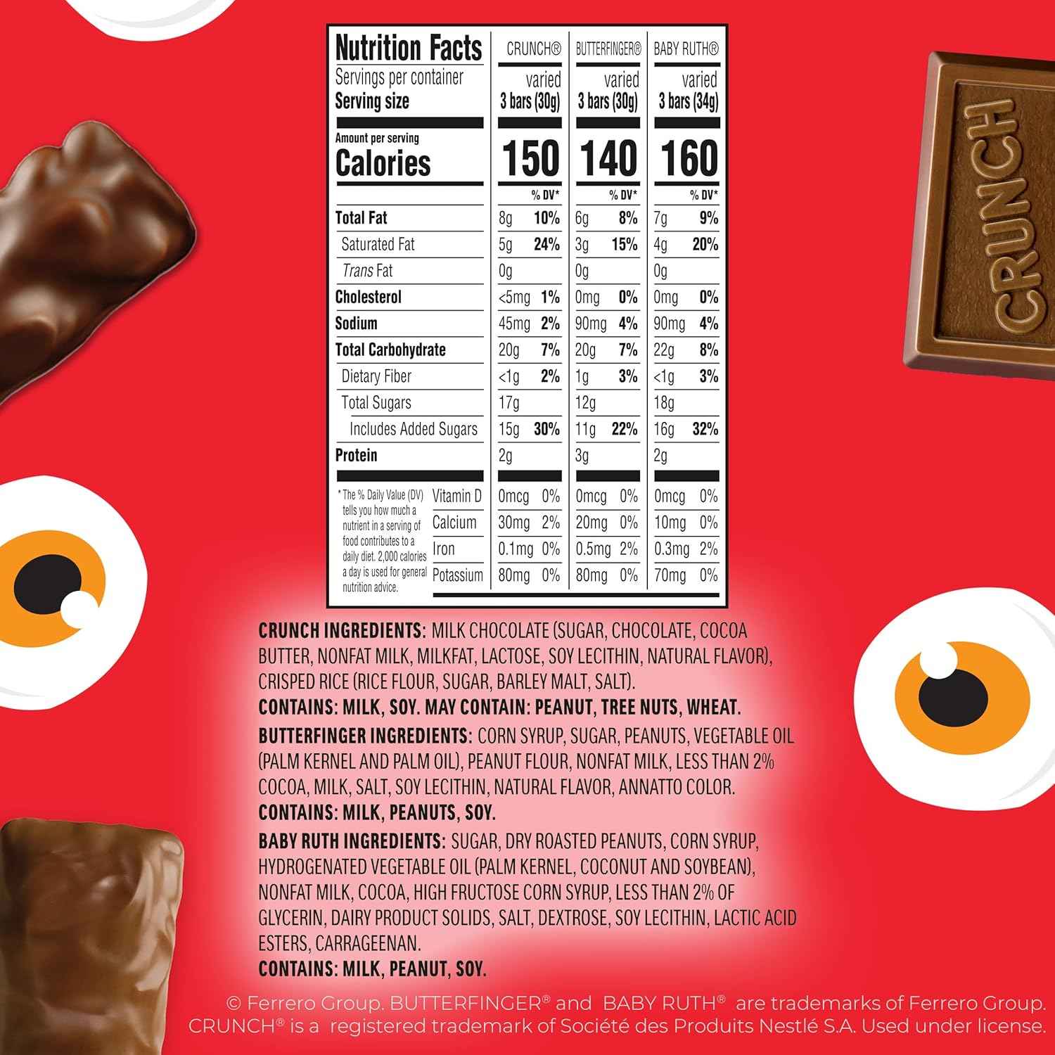 Butterfinger, CRUNCH and Baby Ruth Minis Individually Wrapped Variety – Lunch Box Treats and Backpack Snacks for School Age Kids