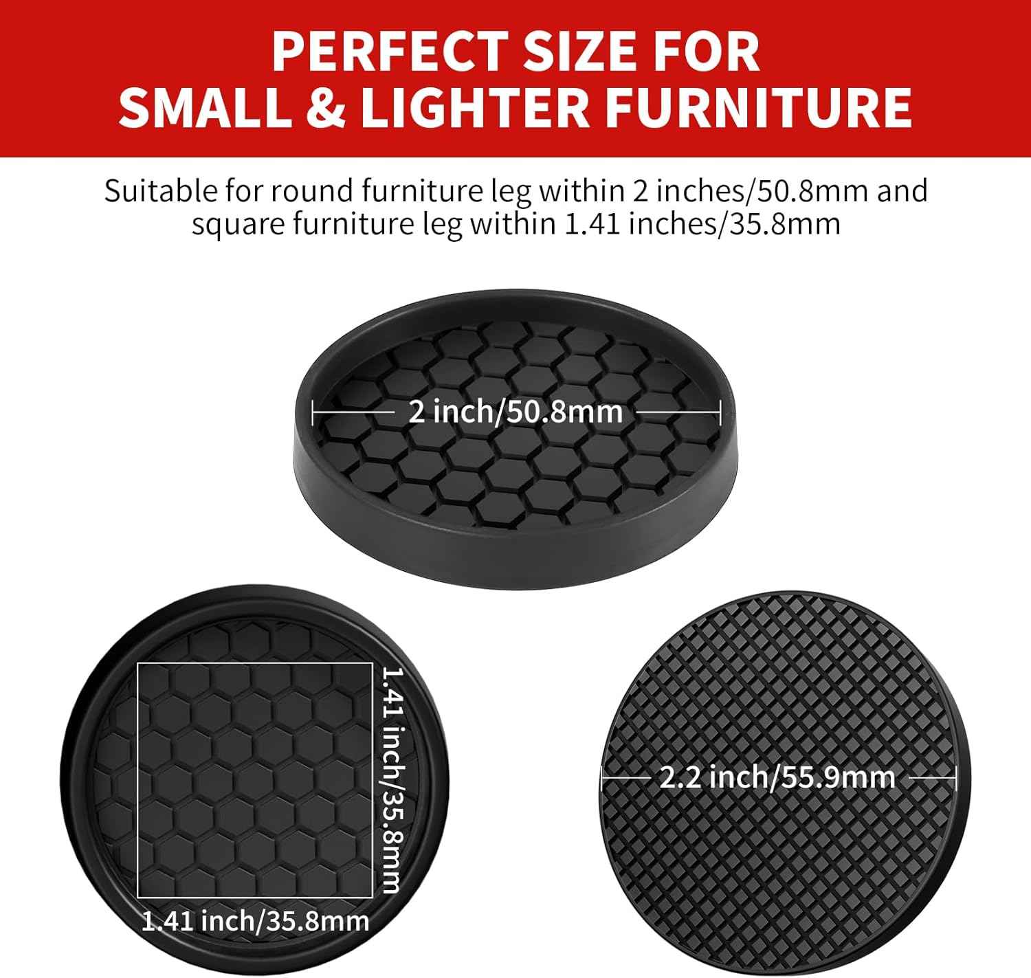 Ezprotekt Anti Skid Furniture Coasters for Elderly Bedroom, 2" Rubber Bed Stoppers That Prevent Shifting on Hardwood