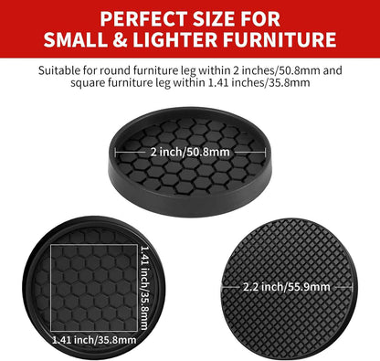 Ezprotekt Anti Skid Furniture Coasters for Elderly Bedroom, 2" Rubber Bed Stoppers That Prevent Shifting on Hardwood