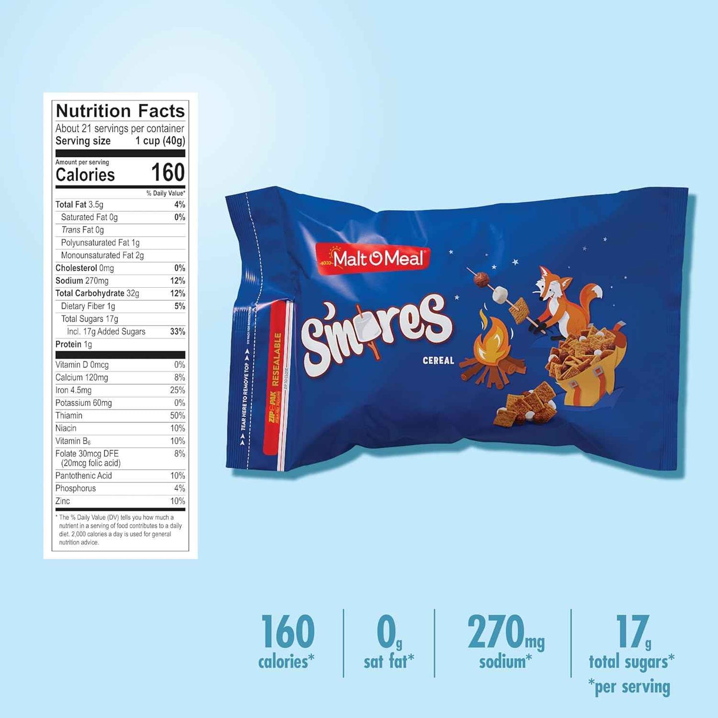 Malt-O-Meal S'mores Cereal – Fun Birthday Party Treat and Cupcake Topping for Dessert Tables, 30 oz Bag