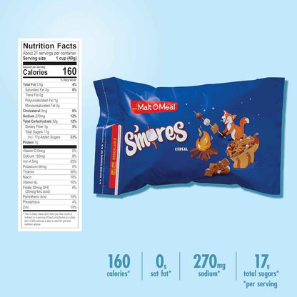 Malt-O-Meal S'mores Cereal – Fun Birthday Party Treat and Cupcake Topping for Dessert Tables, 30 oz Bag