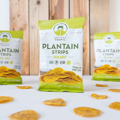 ARTISAN TROPIC Plantain Strips Sea Salt - Travel-Friendly Crunch for Road Trips and Flights, 1oz Bags