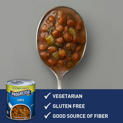 three flavor variants: lentil (19 oz), garden vegetable (19 oz), and french onion (18.5 oz)