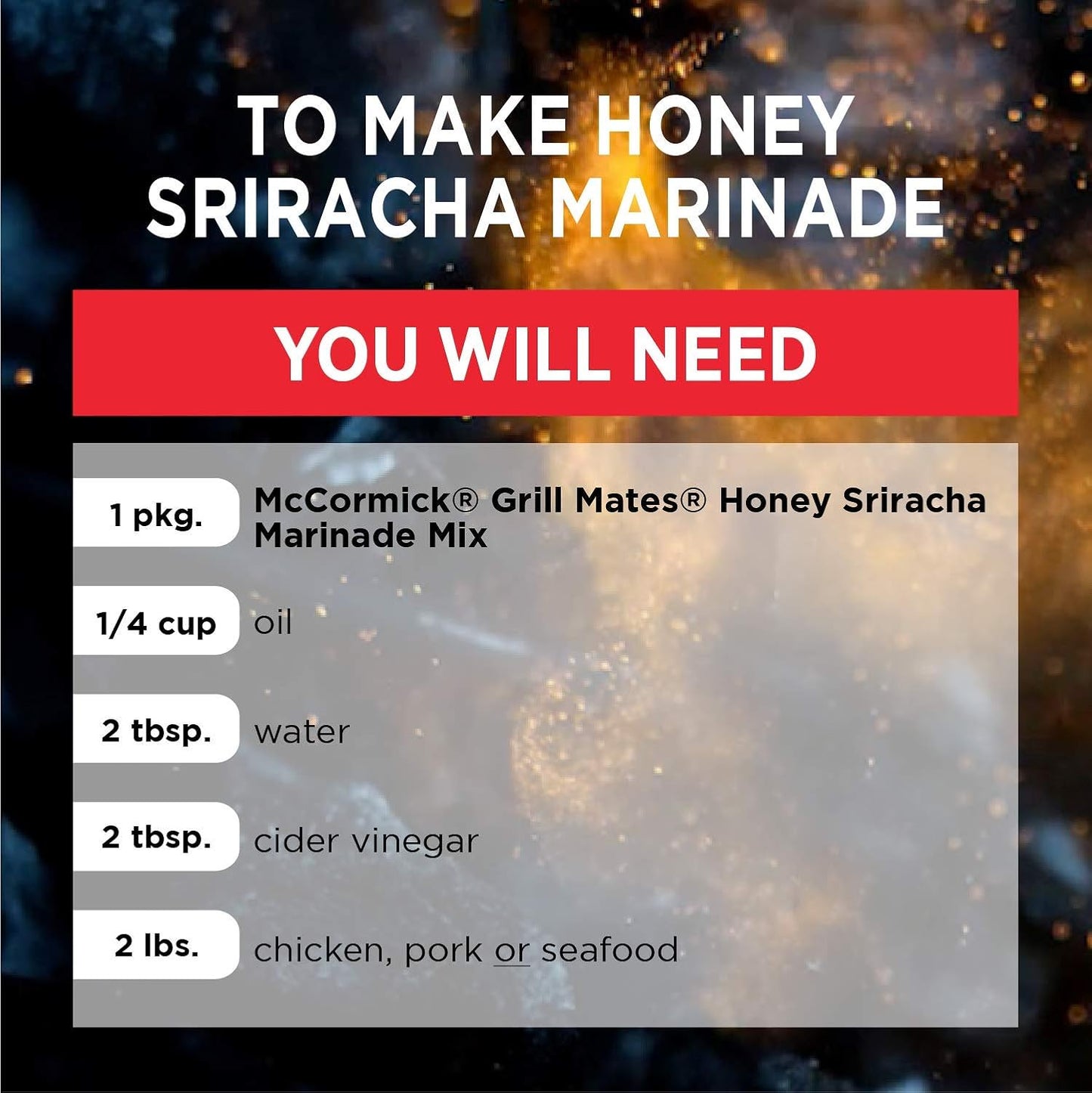three-ingredient add-in list: 1/4 cup oil, 2 tbsp water, 2 tbsp cider vinegar