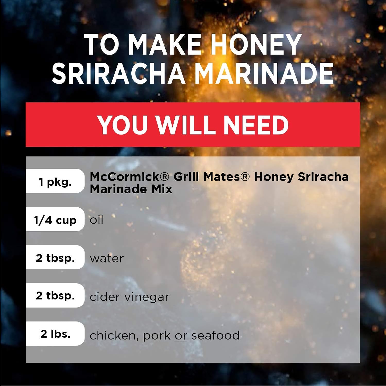 three-ingredient add-in list: 1/4 cup oil, 2 tbsp water, 2 tbsp cider vinegar