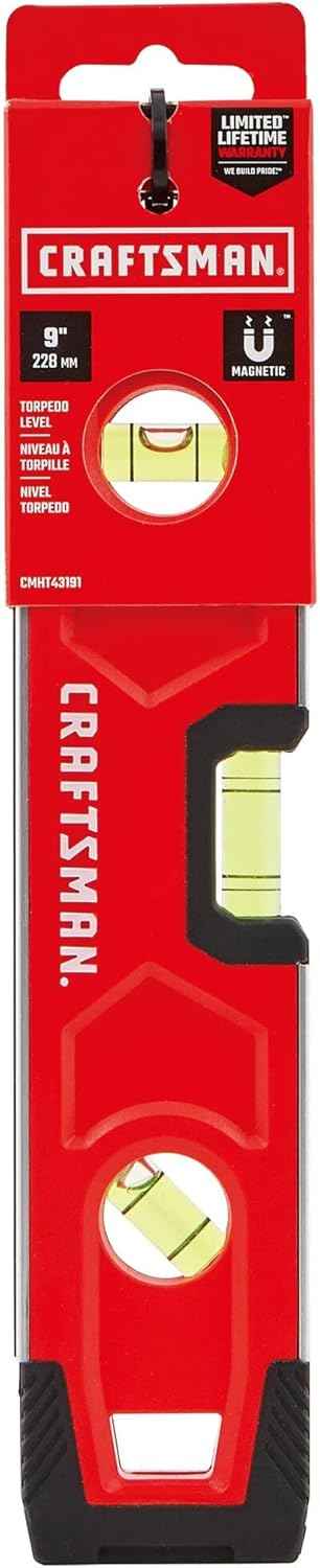 CRAFTSMAN 9 in. Magnetic Torpedo Level – All-Weather Hand Tool for Exterior Construction and Patio Builds