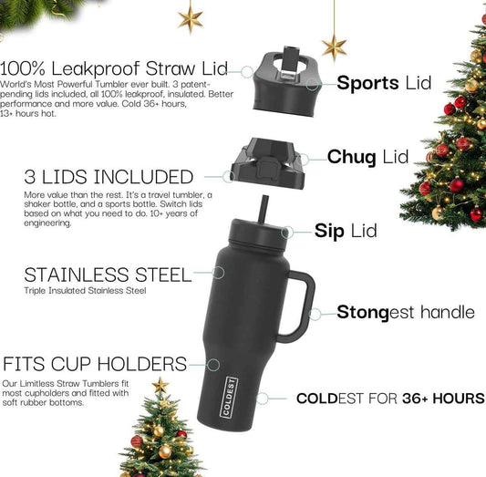 Coldest Tumbler with Handle and Straw – Heavy Duty Insulated Cup with Lid and Straw for Hiking, Bonfires, and Poolside Lounging