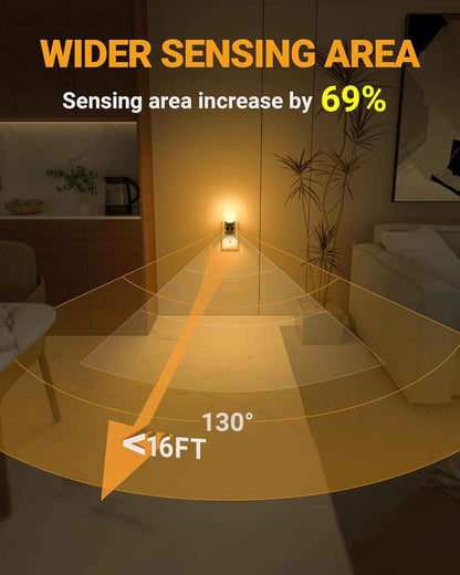 Lyridz LED Motion Night Light – Flameless Plug-in Safety Lighting for Hallways, Stairs and Bathrooms, Dimmable 2 Pack