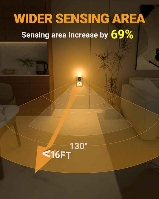 Lyridz LED Motion Night Light – Flameless Plug-in Safety Lighting for Hallways, Stairs and Bathrooms, Dimmable 2 Pack