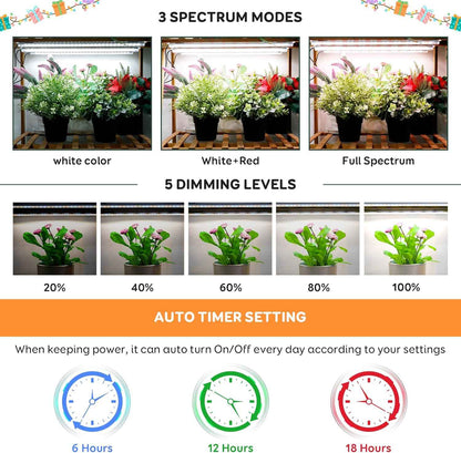 Roleadro 2-Bar Grow Light Strip – Under-Cabinet Kitchen Shelf with Clean White Finish and Single-Cord Setup