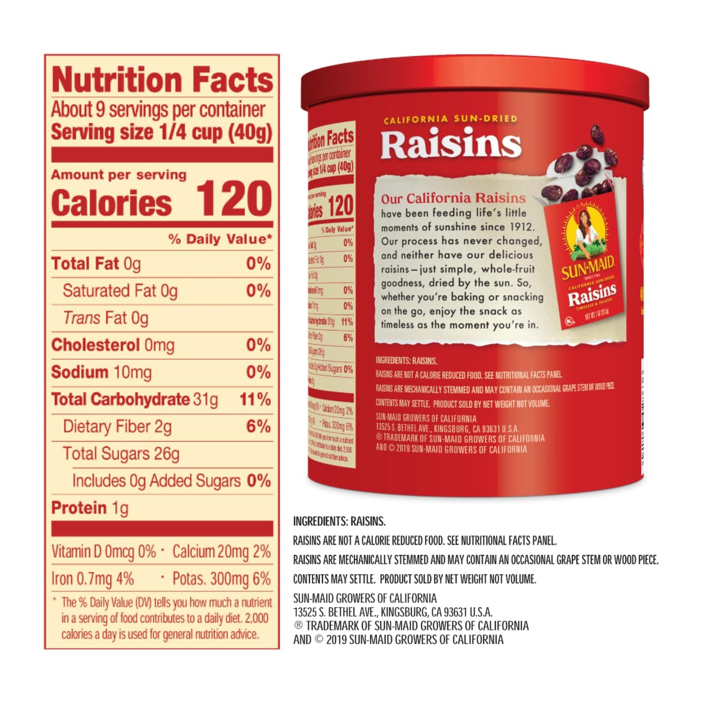 three pack-size variants: 1 oz single-serve (6-pack), 12 oz canister, and 13 oz canister