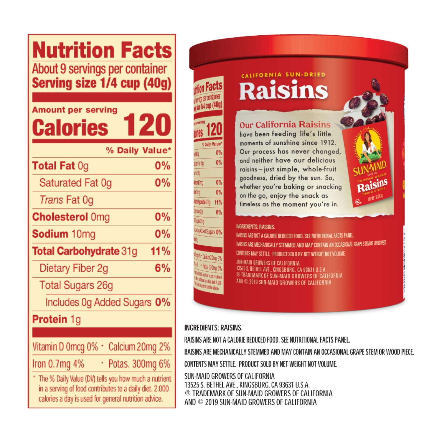 three pack-size variants: 1 oz single-serve (6-pack), 12 oz canister, and 13 oz canister