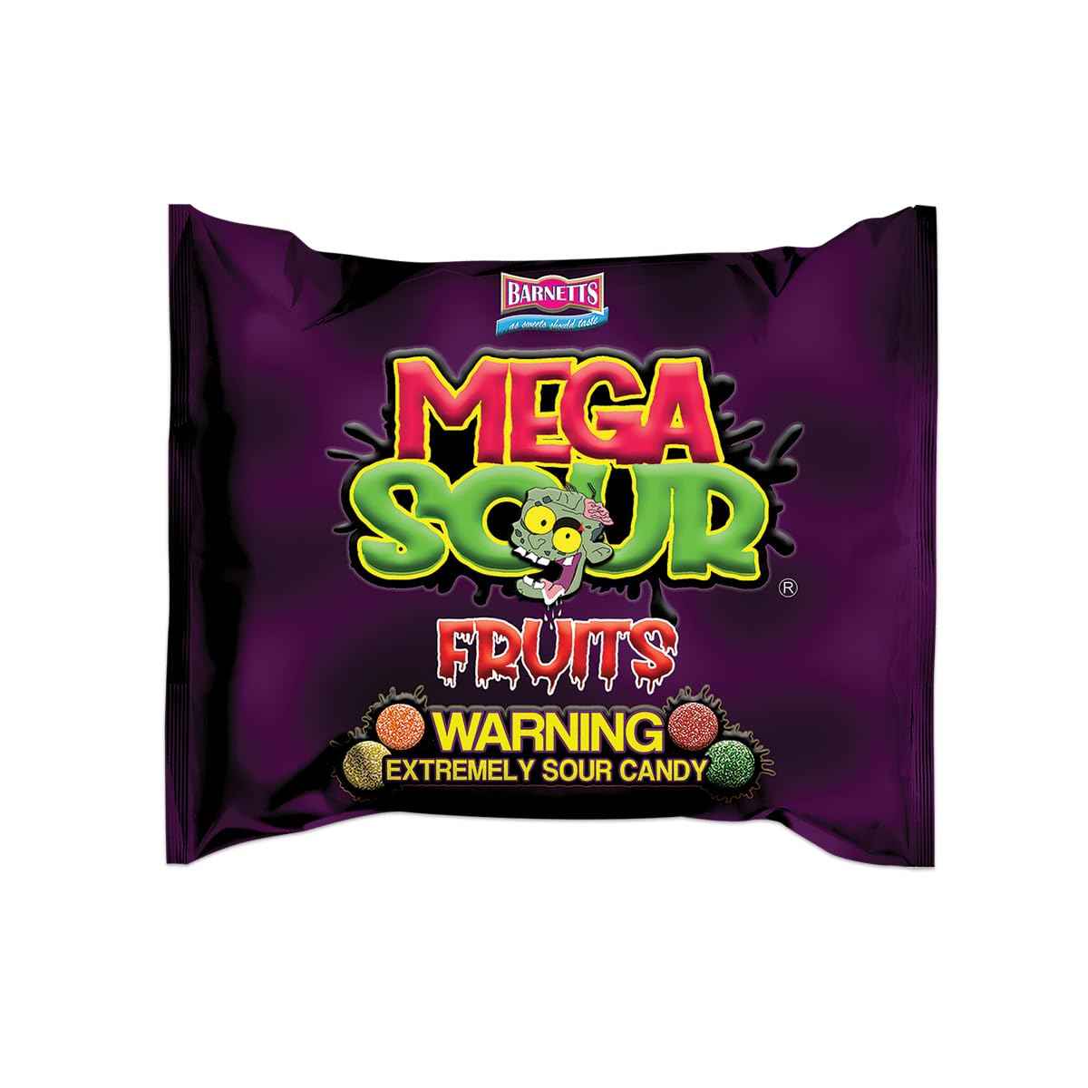 Barnetts Mega Sour Candy Fruits 104g – Travel Snack and Road Trip Sour Sweets in Compact Resealable Pouch