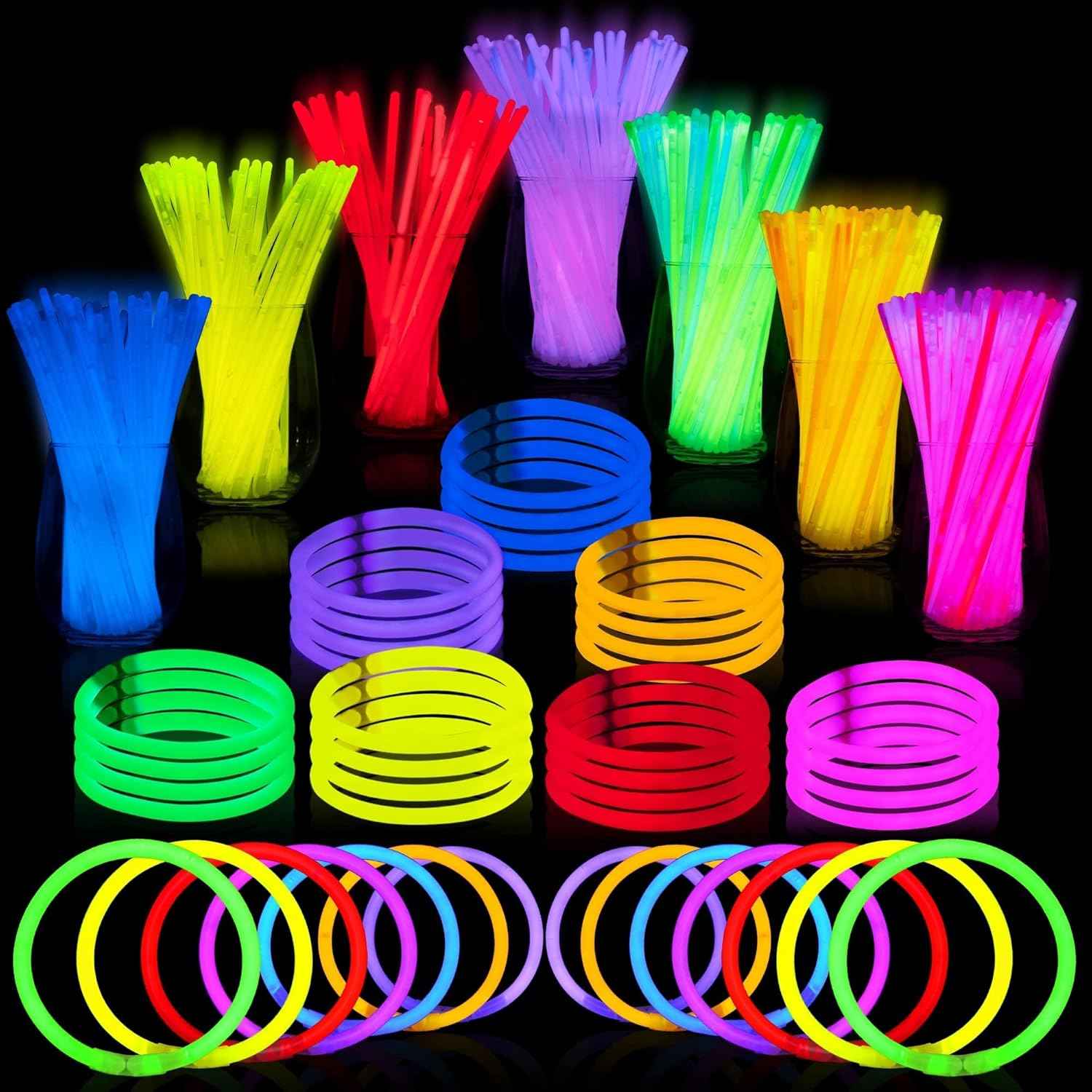 JOYIN 144 Pcs 8-Inch Glowsticks – Flameless, Battery-Free Glow Sticks for Kids, Pets, and Sleepover Nights