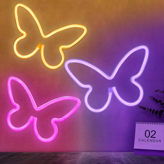 BRIGHTDECK Butterfly Neon Light Trio – Calming Wind Down Bedroom Decor, Soft Pink and Purple Glow for Nightly Relaxation Ritual