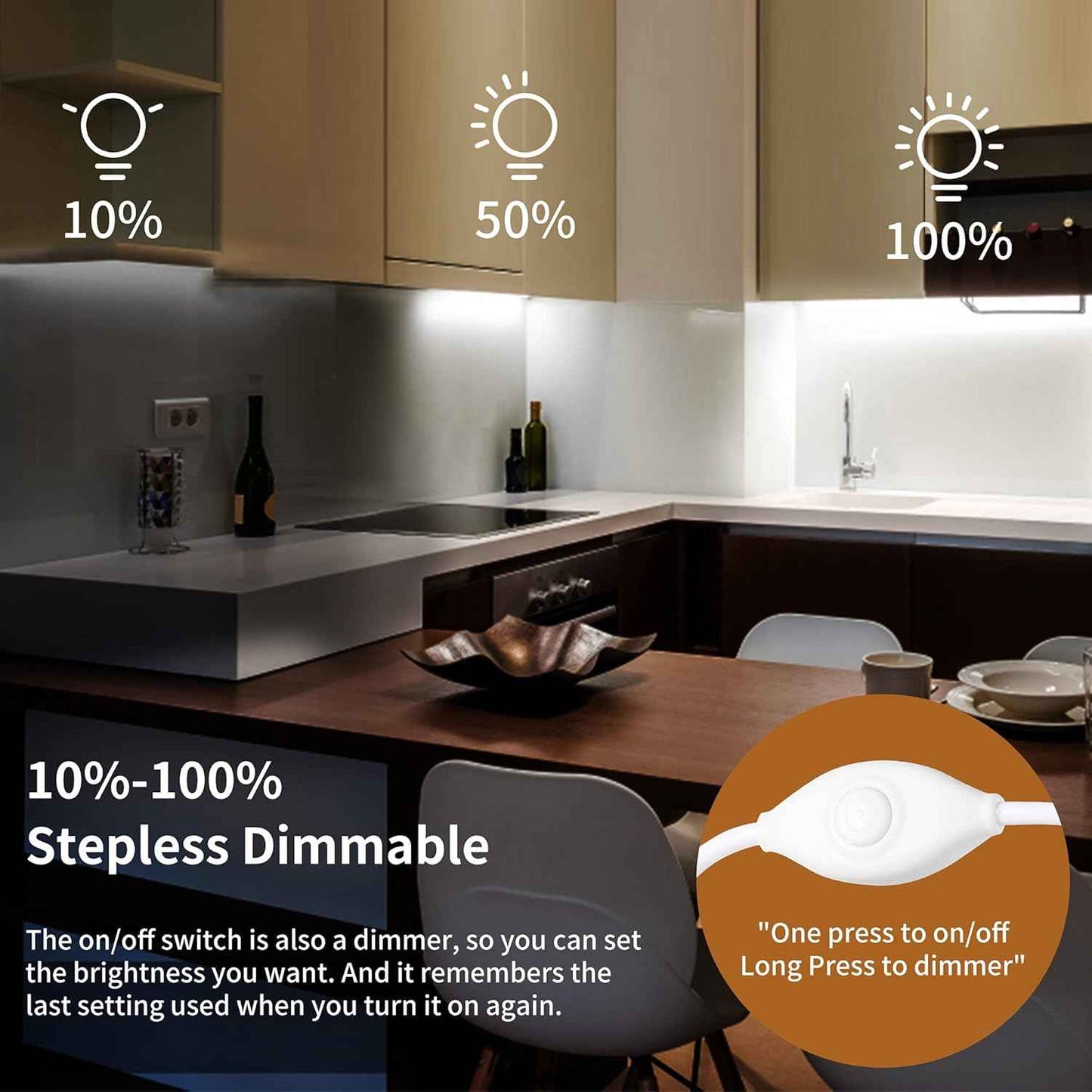 JUSJUBR LED Light Bar – Three Color Temperature Under Cabinet Light for Cozy Kitchen Ambiance