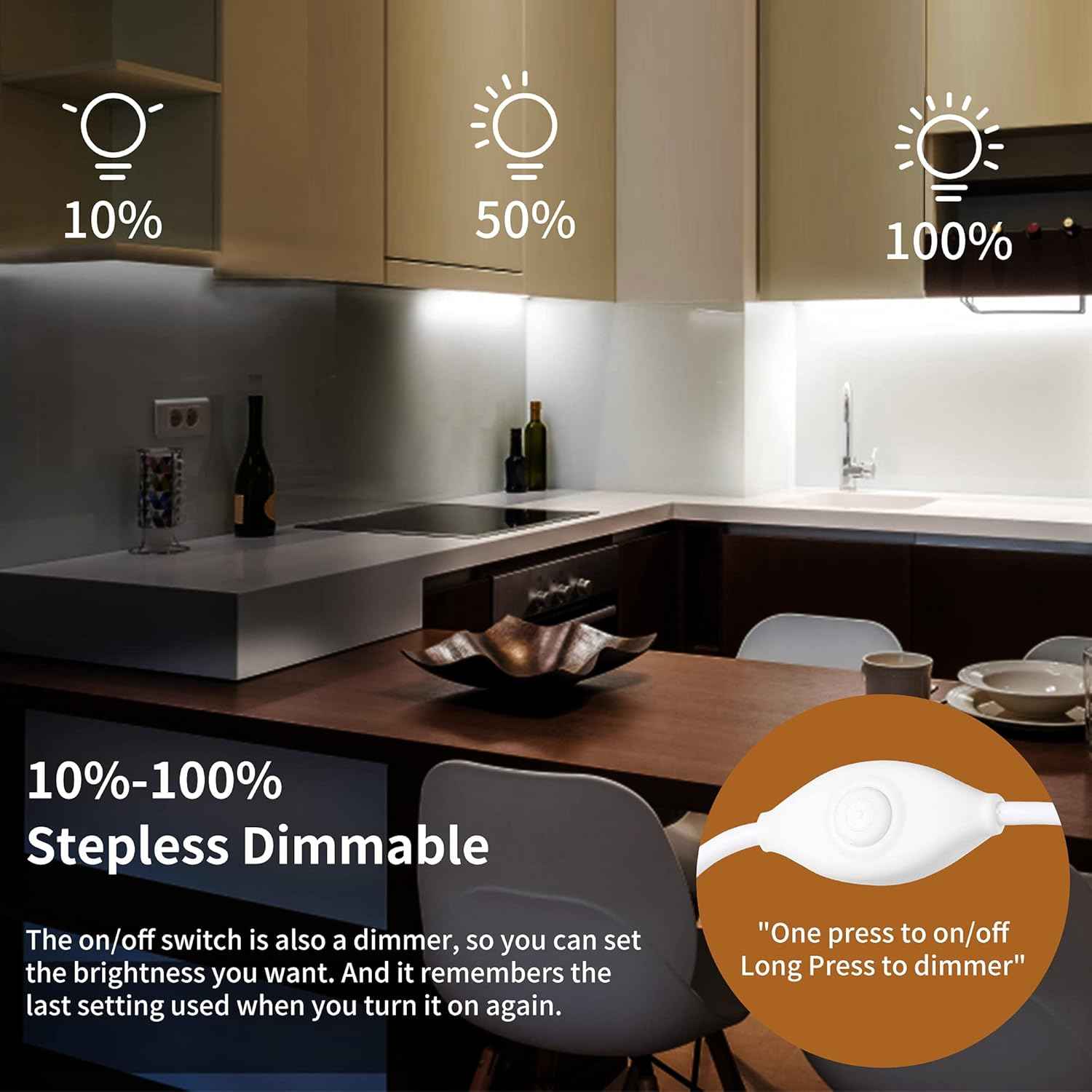 JUSJUBR LED Light Bar – Three Color Temperature Under Cabinet Light for Cozy Kitchen Ambiance