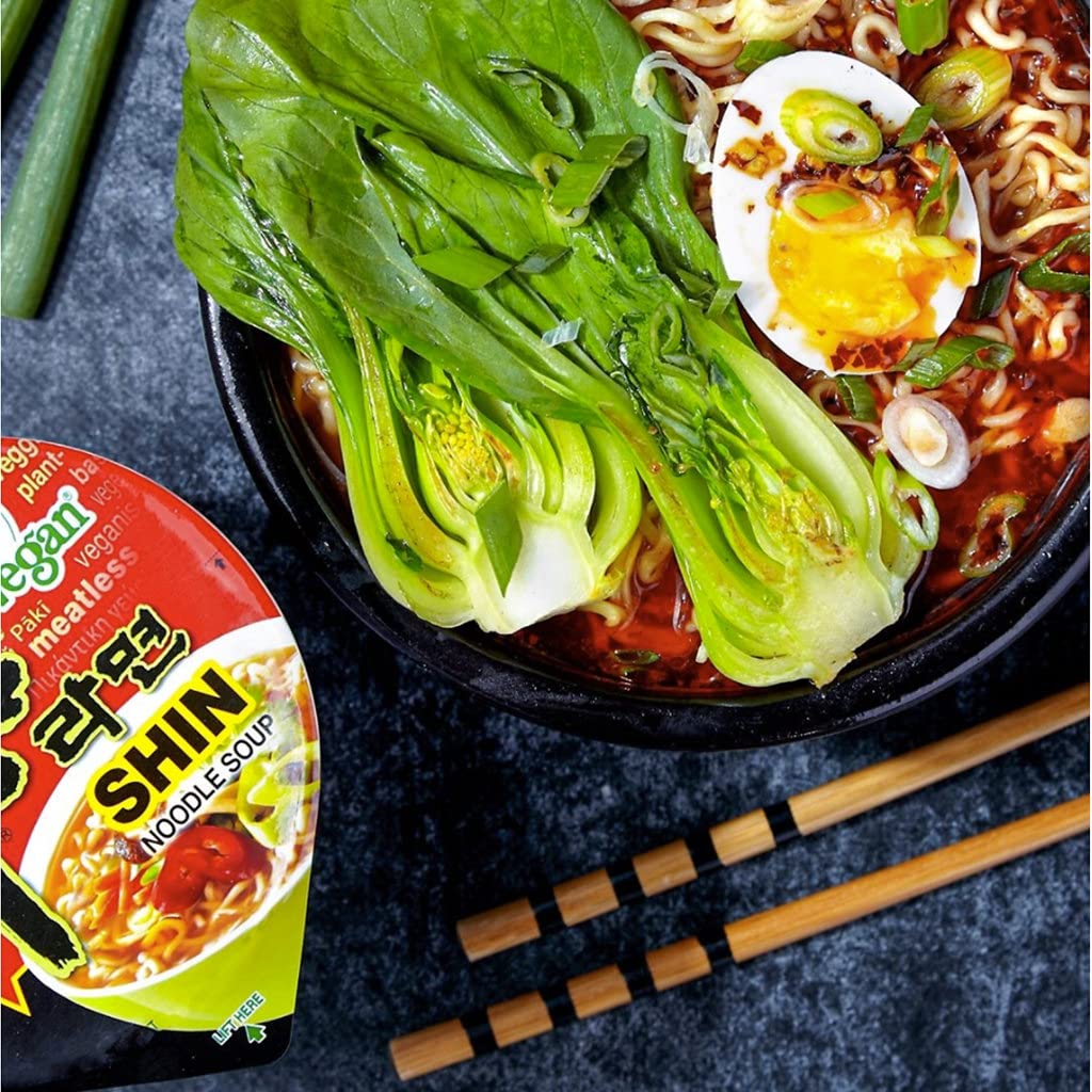three sku variants: spicy noodle, spicy shin vegan, and spicy seafood
