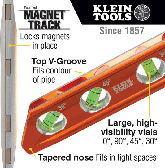 Klein Tools 935AB4V Torpedo Level – Jobsite Productivity Booster for Electricians Bending Conduit Faster