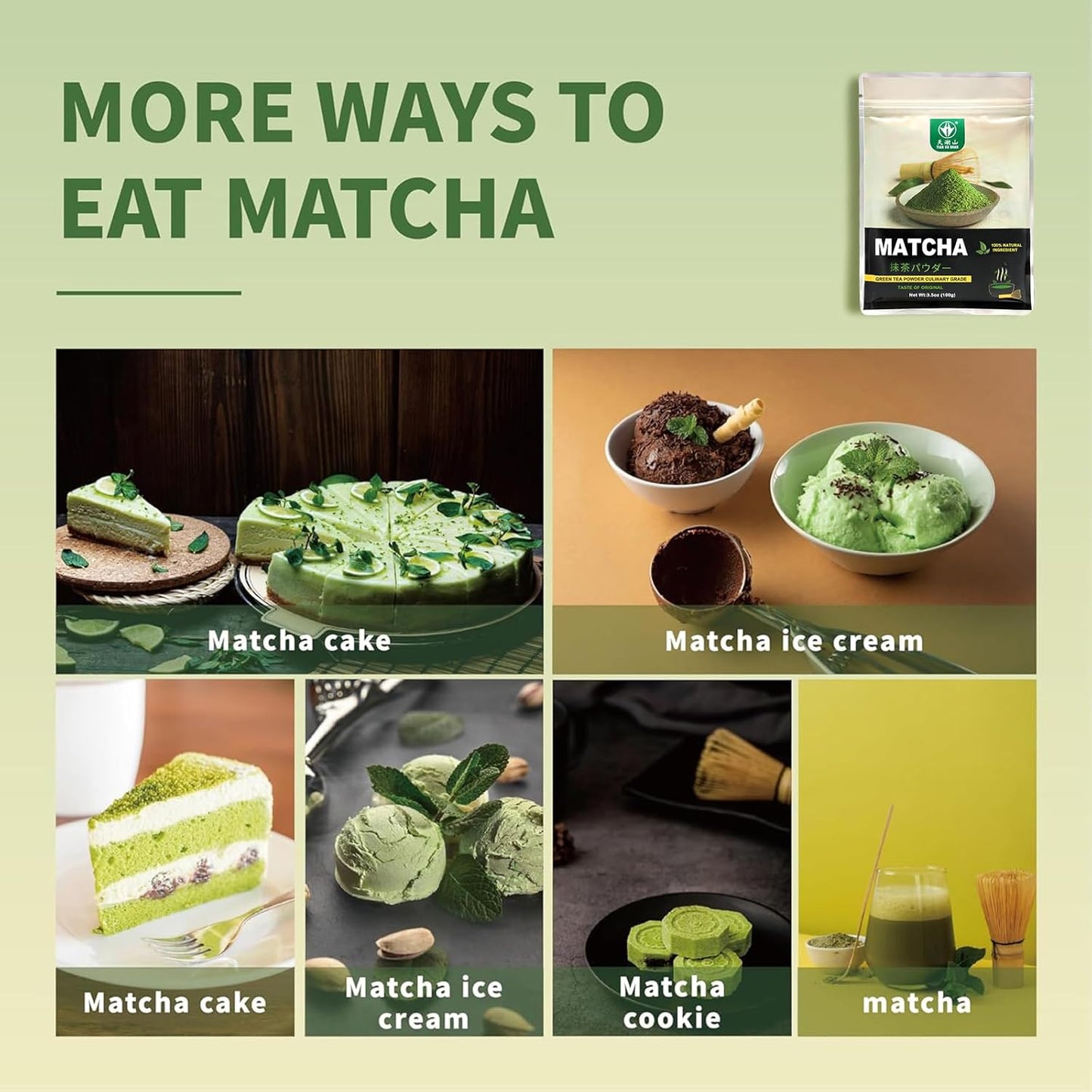 TIAN HU SHAN Matcha Green Tea Powder – Clean-Label Pantry Essential for Minimalist Kitchens, One Pure Ingredient