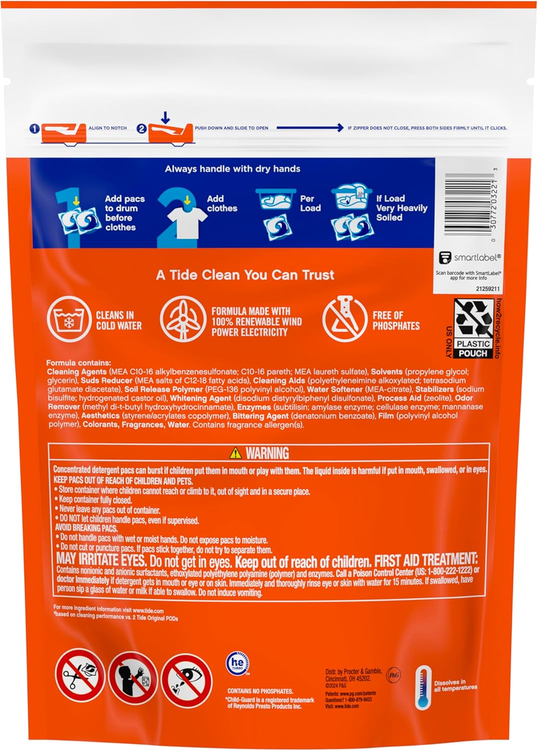 Tide Odor Defense + Oxi Laundry Detergent Pacs for Busy Home Offices, Heavy Cold-Water Loads in One Drop