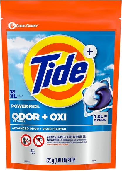 Tide Odor Defense + Oxi Laundry Detergent Pacs for Busy Home Offices, Heavy Cold-Water Loads in One Drop