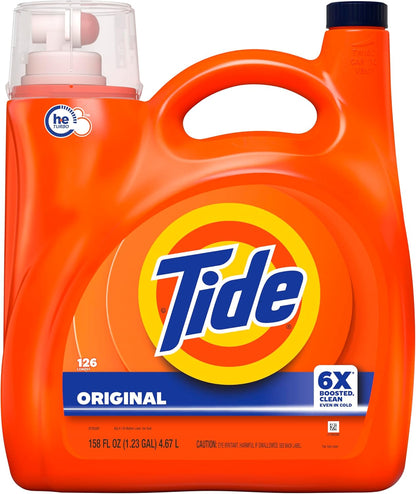 Tide Original Scent Liquid Laundry Detergent 158 fl oz – Family-Safe Laundry Soap for Nursery and Playroom Wash Loads, 126 Loads