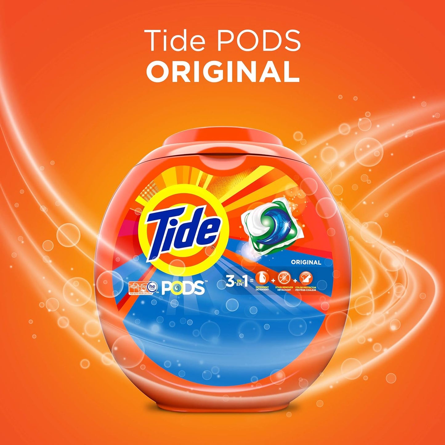 Tide PODS 112 Count HE Compatible Detergent for Busy Family Bathrooms – Child-Safe Twist Snap Lid