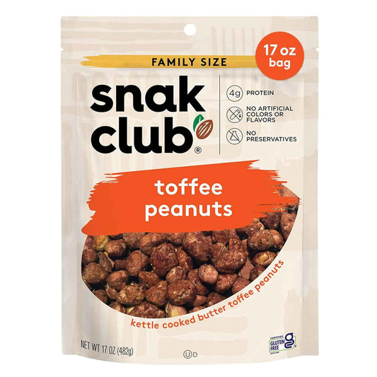 Snak Club Toffee Peanuts – Clean Label Gluten-Free Snack for Mindful Munching, Praline Peanuts 17 oz Resealable Bag